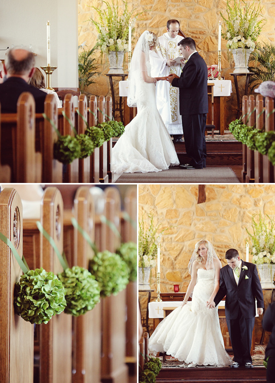 Bride and groom exchanging rings at church wedding