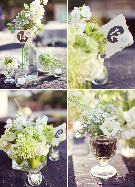 Elegant green and white wedding table centerpiece