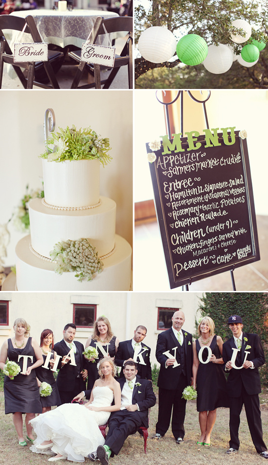 Wedding reception details: menu, cake, thanks