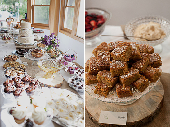 Dessert table with wedding cake and various sweets