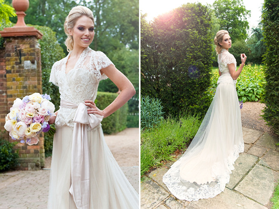 Beautiful bride in lace wedding gown