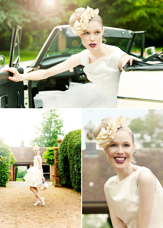 Woman in cream dress and flower hat