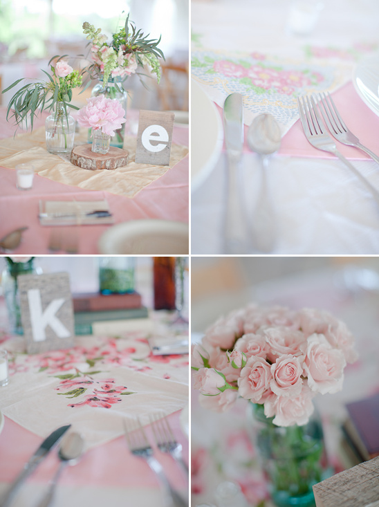 Elegant pastel wedding table settings with flowers