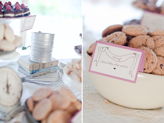 Vintage dessert table with Ashley's chocolate chip cookies