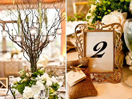 Rustic wedding centerpiece with candles and flowers
