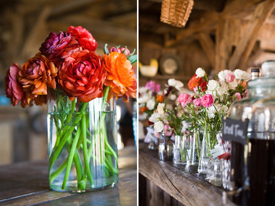 Colorful flowers in vases