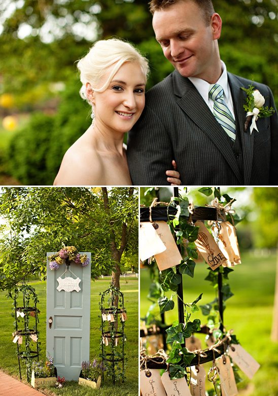 Wedding couple and garden decorations