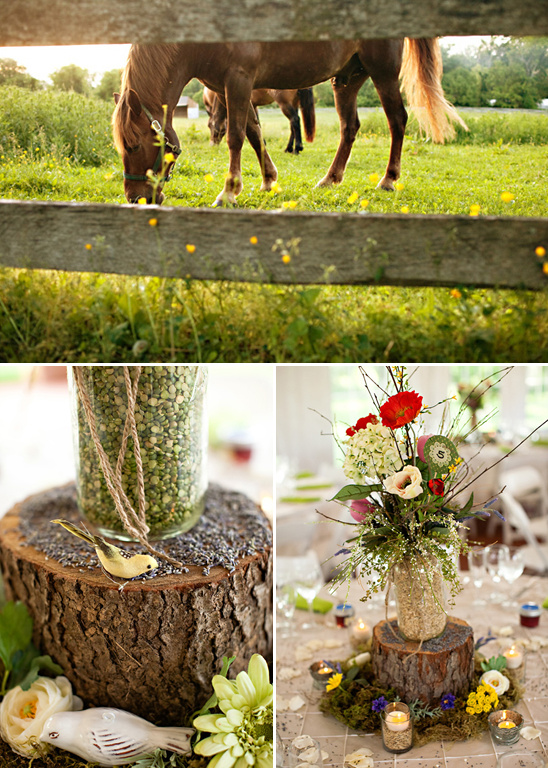 Rustic wedding decor with flowers and horses