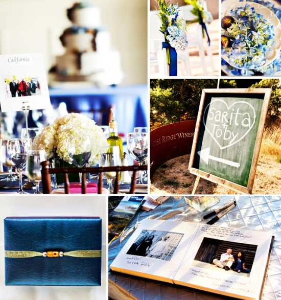 Wedding details:  guest book, table setting, signage