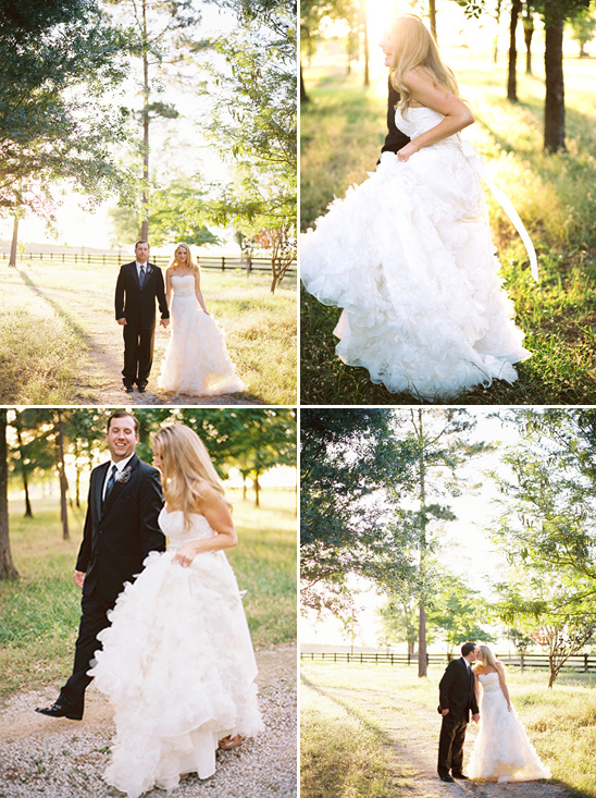 Happy couple strolls down country lane, wedding bliss
