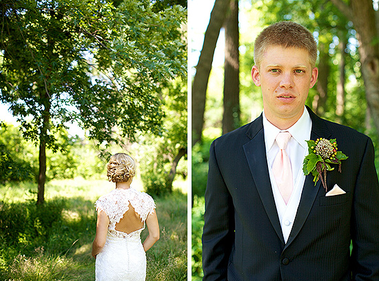 Bride and groom portraits in a park setting