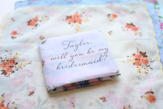 Bridesmaid proposal on floral handkerchief
