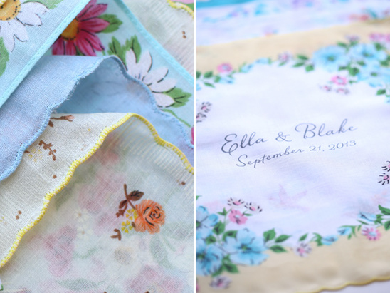 Floral handkerchiefs; Ella & Blake wedding keepsake