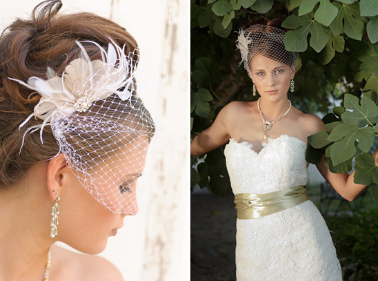 Elegant wedding veil with feather detail