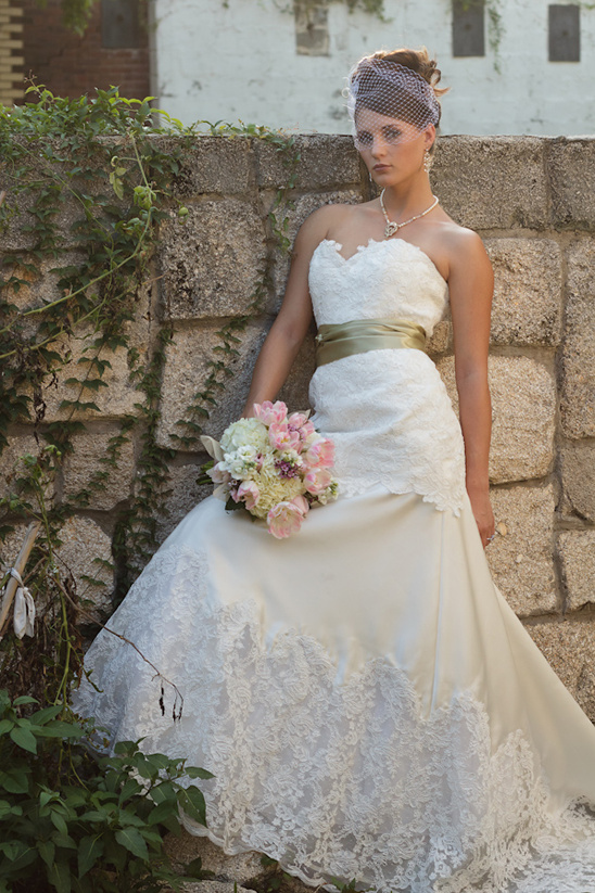 Elegant bride in lace wedding dress