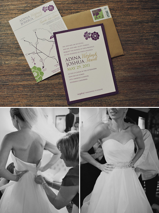 Bride getting ready wedding invitations and dress details