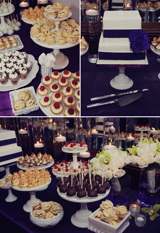 Elegant wedding dessert table with treats and cake