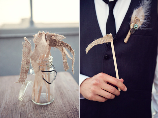 Rustic burlap flags on wooden stick