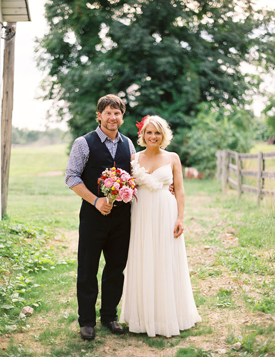 Rustic country wedding portrait of happy couple