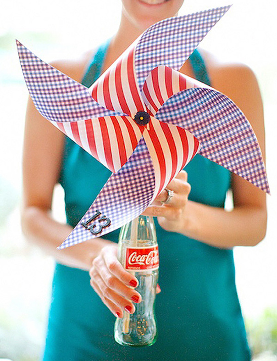 Patriotic pinwheel CocaCola bottle party decor