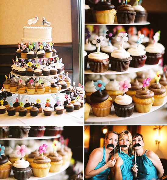 Wedding cupcake tower with flower decorations