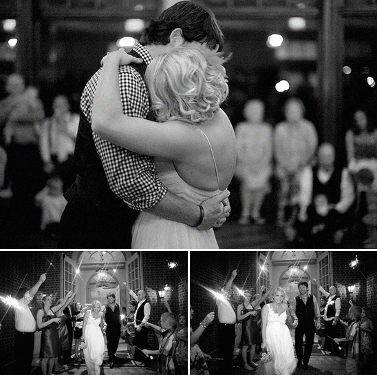 Black and white photo of bride and groom first dance
