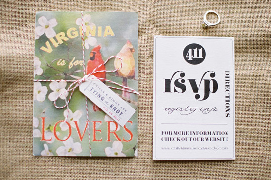 Virginia Lovers vintage wedding invitation with RSVP card