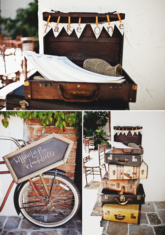 Vintage suitcases decor at a Wheeler Wedding party