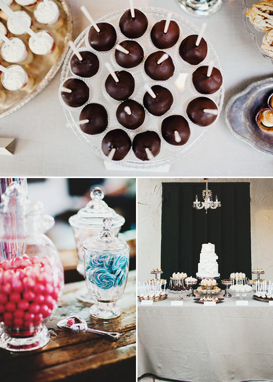 Elegant dessert table with cake pops and candy jars