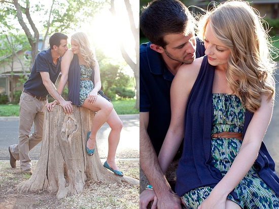 Couple kissing on tree stump, love