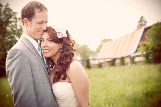 Couple in wedding attire, outdoor shot