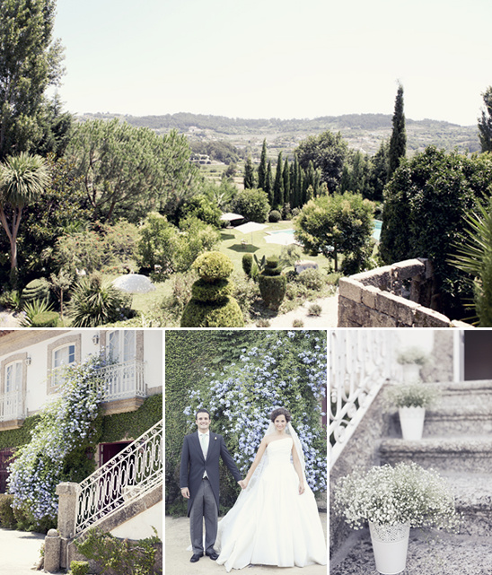 Wedding couple, scenic garden, beautiful day