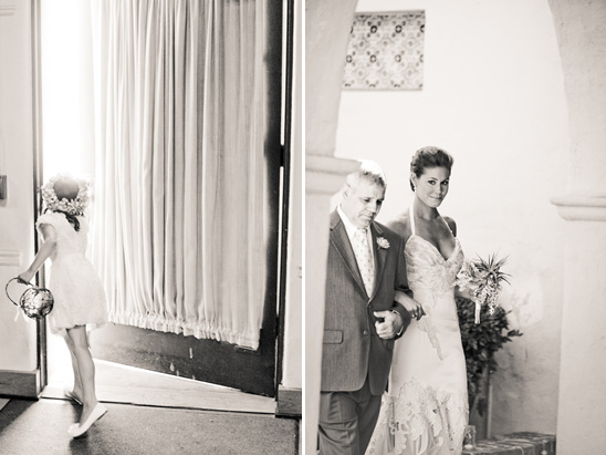 Bride being escorted down aisle