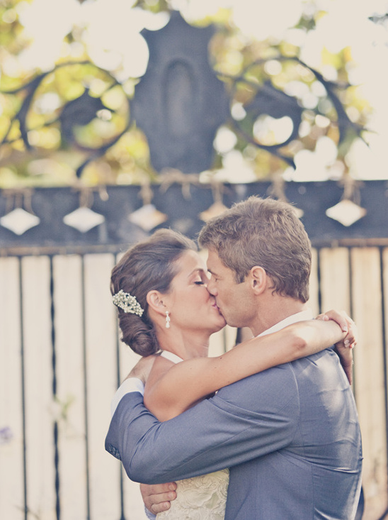 Couple kissing, wedding day love