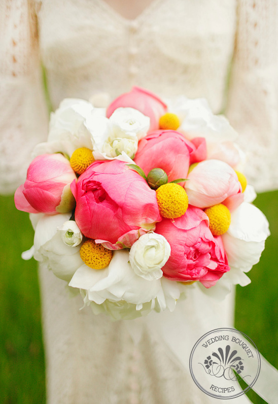 Wedding Bouquet Recipes |  Peonies and Billy Ball Bouquet