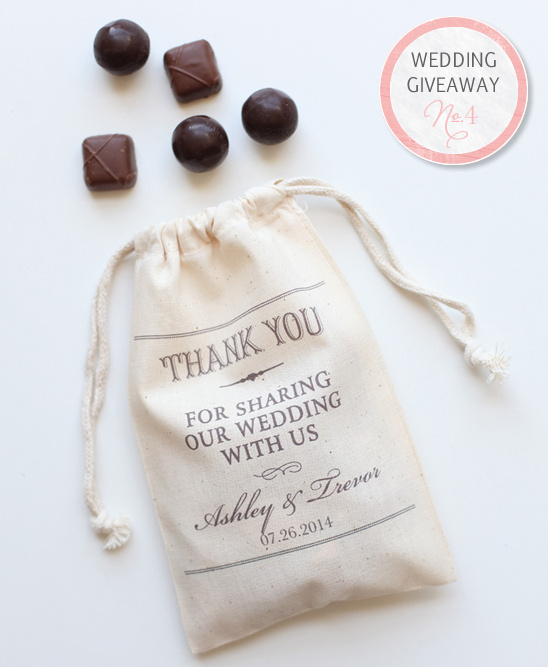 Wedding favor bag with chocolates and thank you message