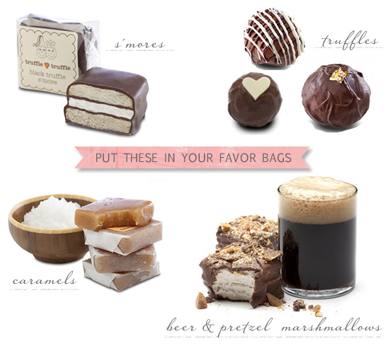 Smores truffles caramels and beer favor bag sweet treats