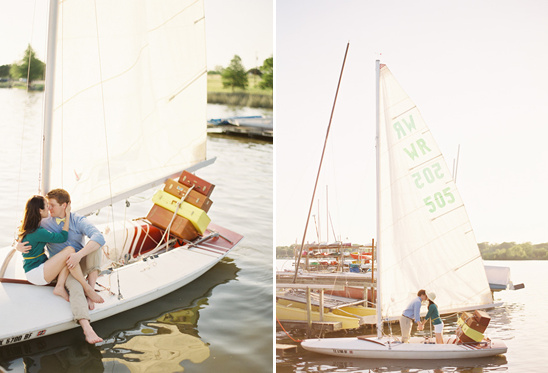 Romantic couple on a sailboat with luggage, ready for their journey