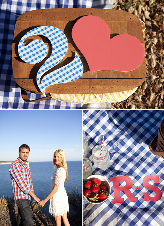 Romantic picnic date with a heart and initials for the couple