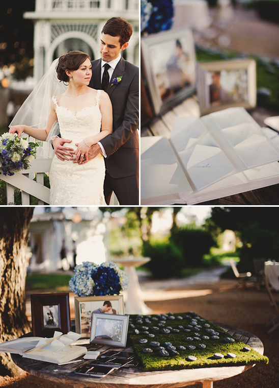 Elegant outdoor wedding scene with couple and decor details
