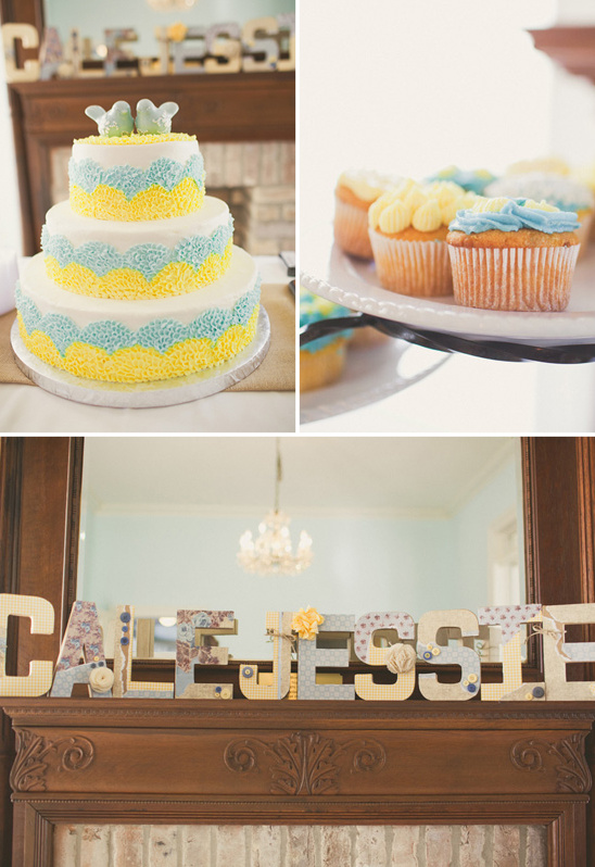 Wedding cake and cupcakes with beautiful details for the event