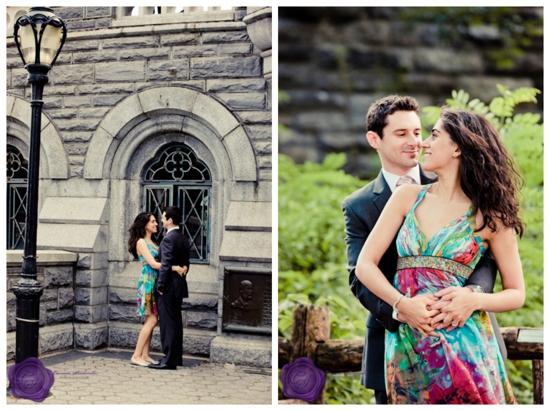 Romantic couple in a park, embracing and smiling at each other