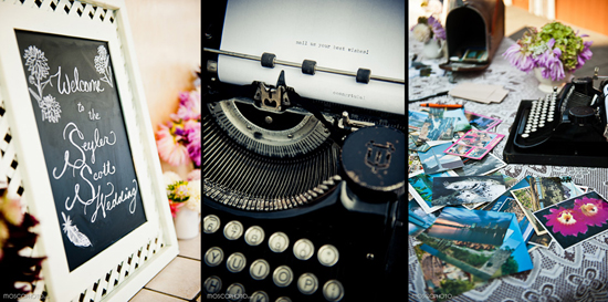 Wedding decor with vintage typewriter and welcome sign