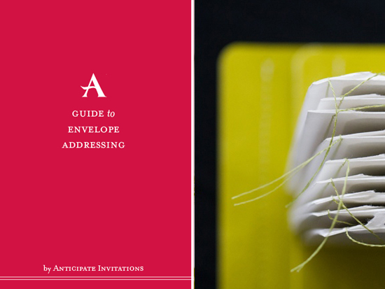 Envelope addressing guide with stack of envelopes and thread