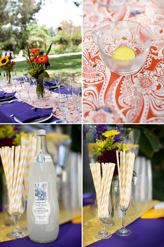 Elegant outdoor event setup with flowers, drinks, and festive decor