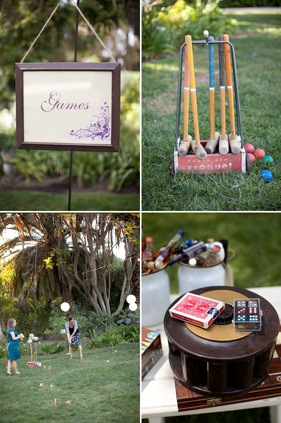 Outdoor games setup with croquet, cards and dominoes, fun and play