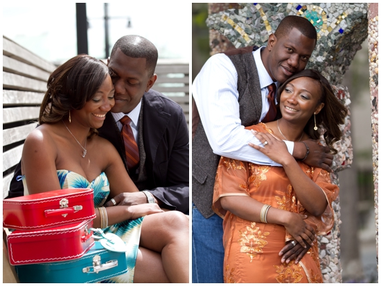 Loving couple enjoying their engagement photoshoot, smiling together and happy