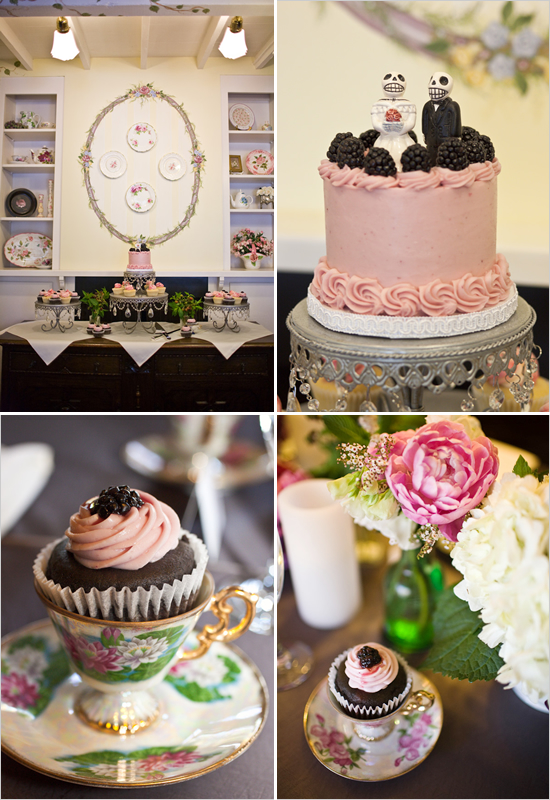 Elegant wedding dessert table with cupcakes and cake