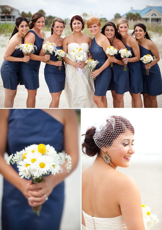 A beautiful bride with her bridesmaids, wedding on the beach