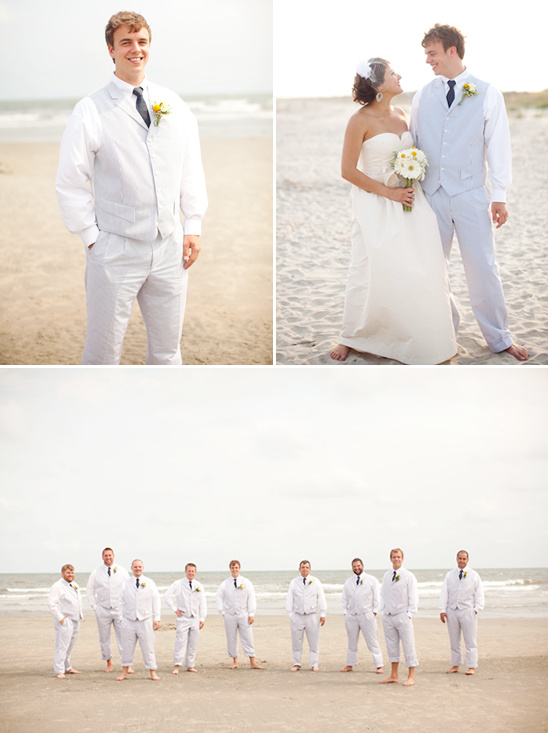 Beach wedding with bride groom and wedding party photos